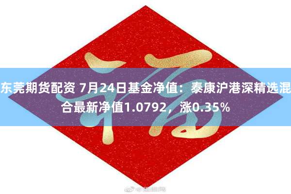 东莞期货配资 7月24日基金净值：泰康沪港深精选混合最新净值1.0792，涨0.35%